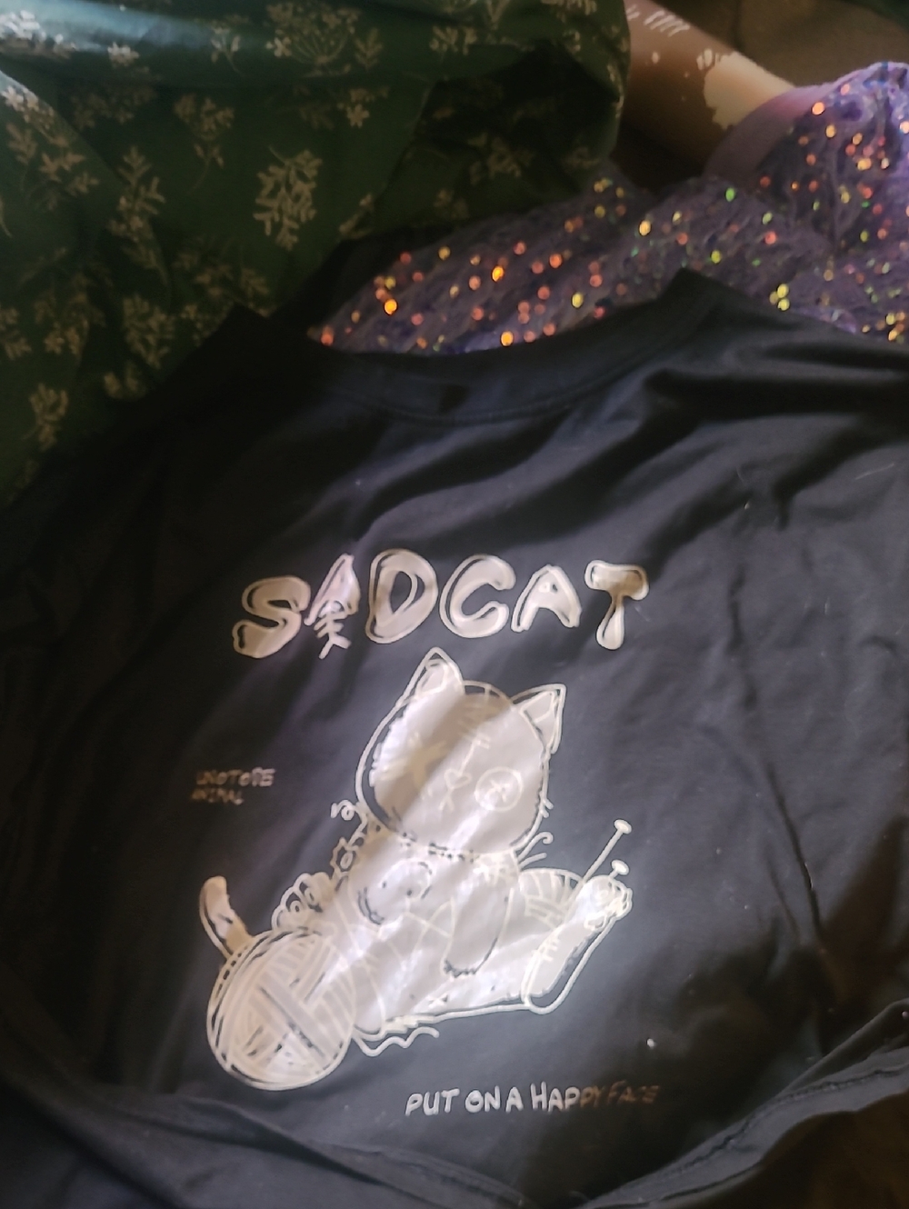 Sad Cat Graphic Tee in Black Goth Graphic